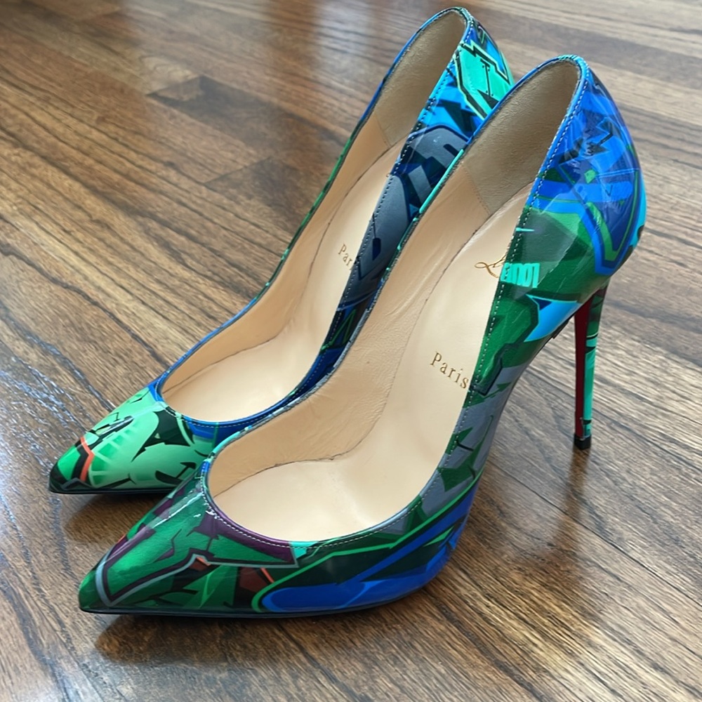 Christian Louboutin Pigalle Follies 100mm Patent Metrograf Pumps in Taiga Green - Picture 2 of 14